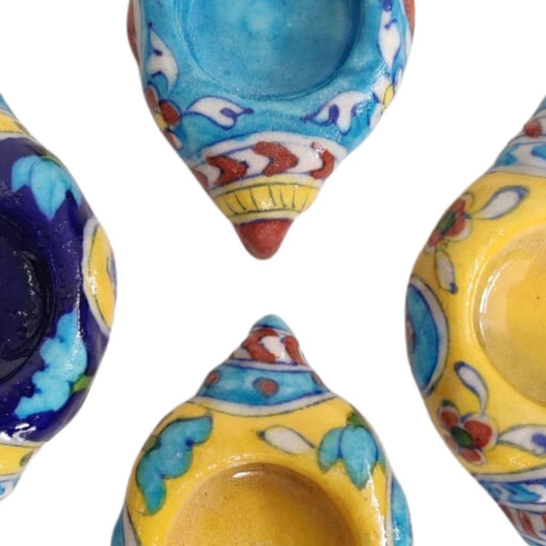 Sea Shell Blue Pottery ceramic tea light holders
