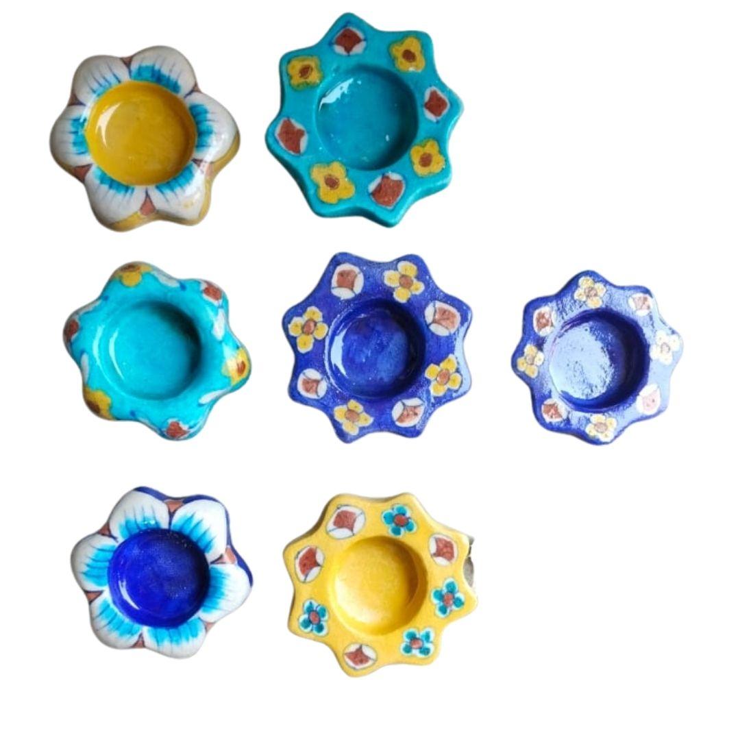 Assorted Round Blue Pottery Ceramic Tea Light Holders