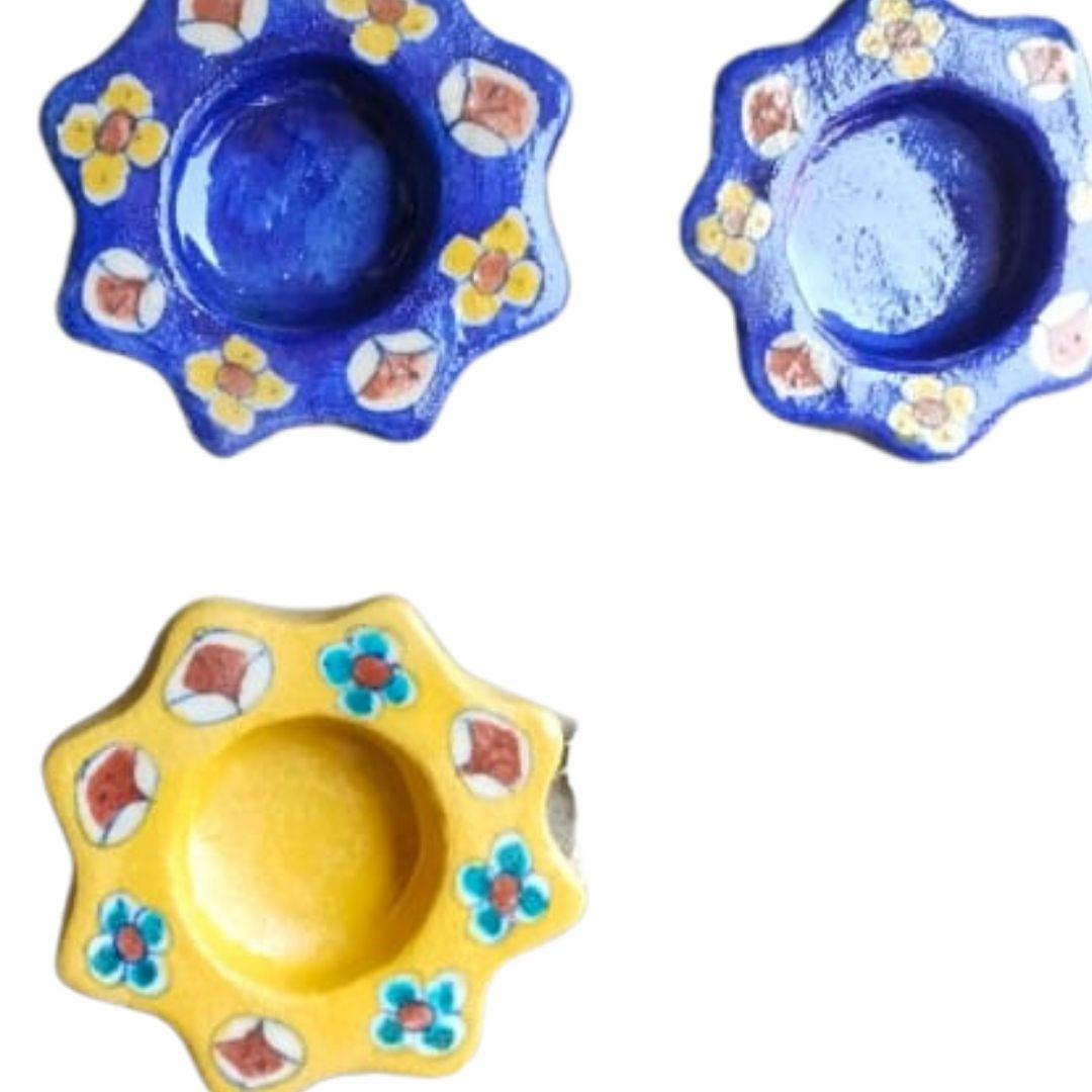 Assorted Round Blue Pottery Ceramic Tea Light Holders