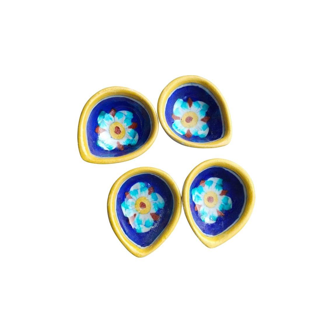 Blue Floral Blue Pottery Ceramic Diyas