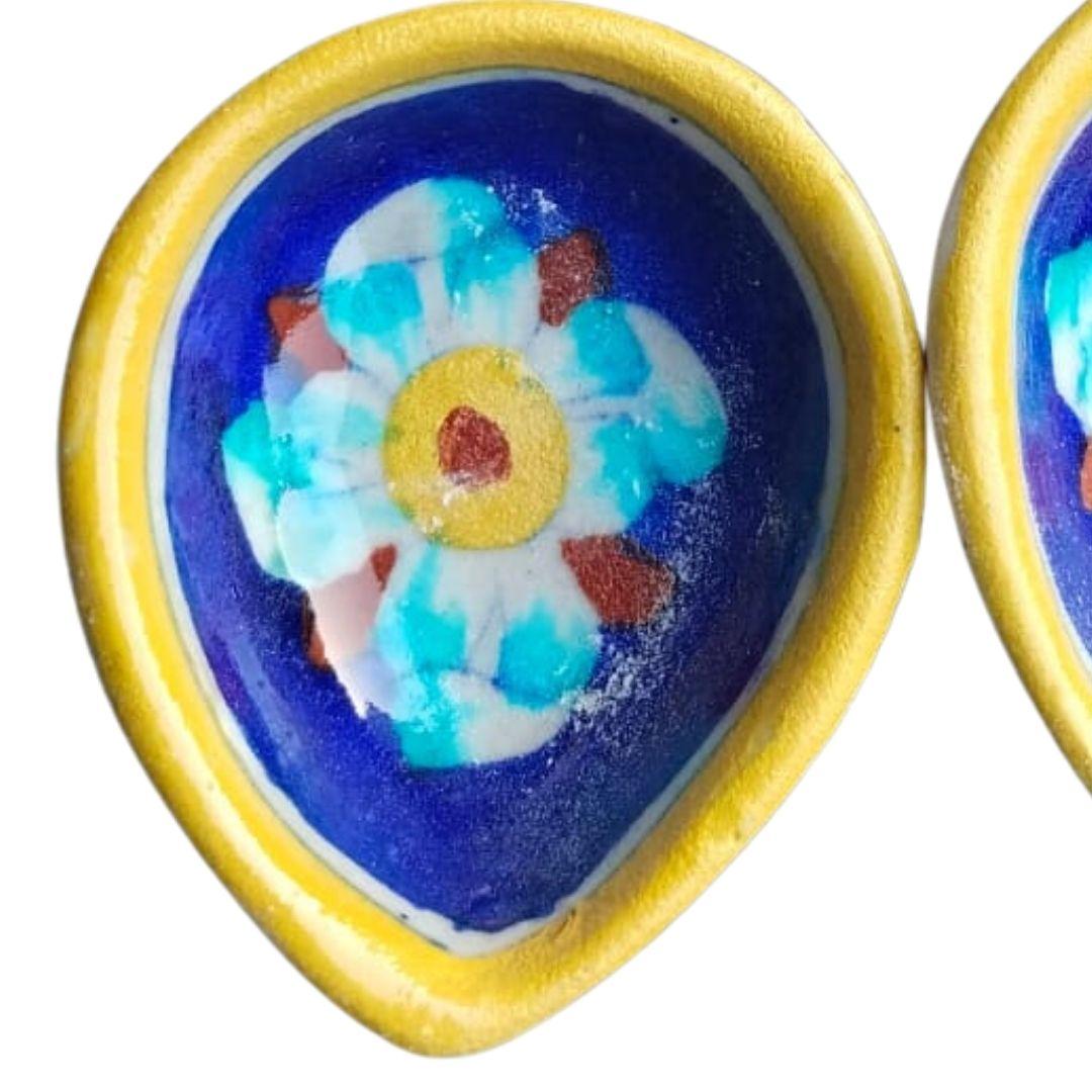 Blue Floral Blue Pottery Ceramic Diyas