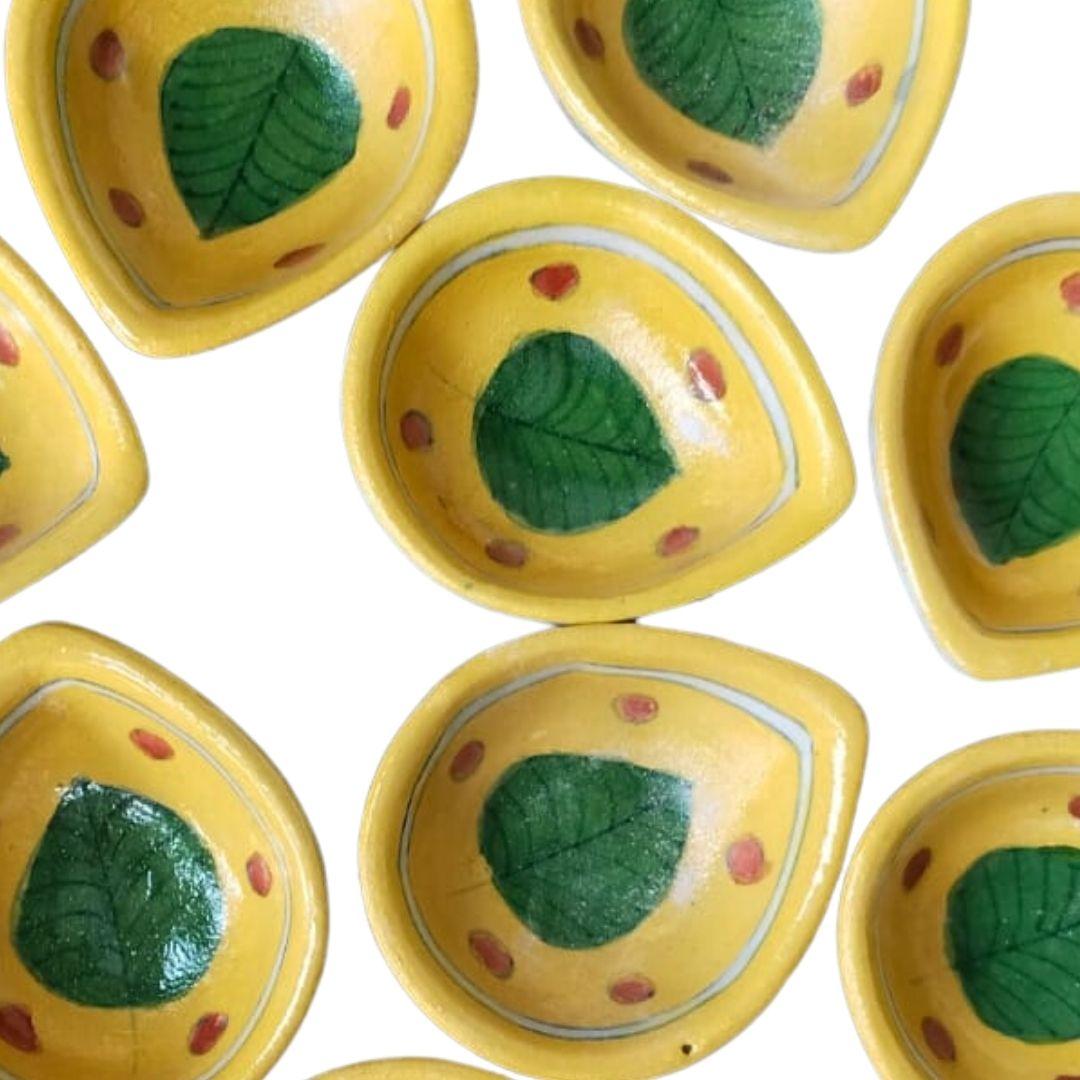 One Leaf Blue Pottery Ceramic diyas