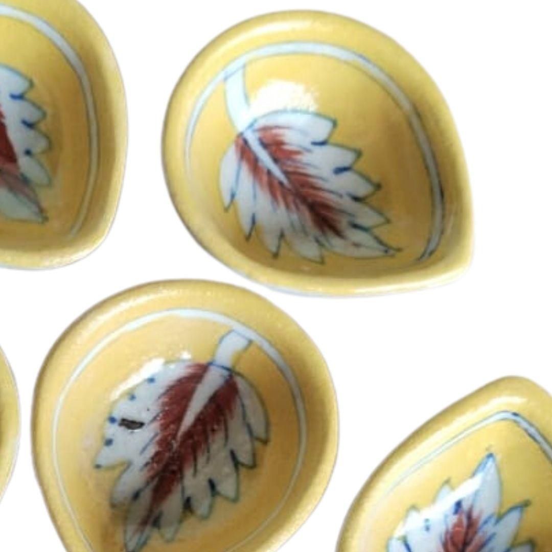 Mustard Leaf blue pottery ceramic diyas