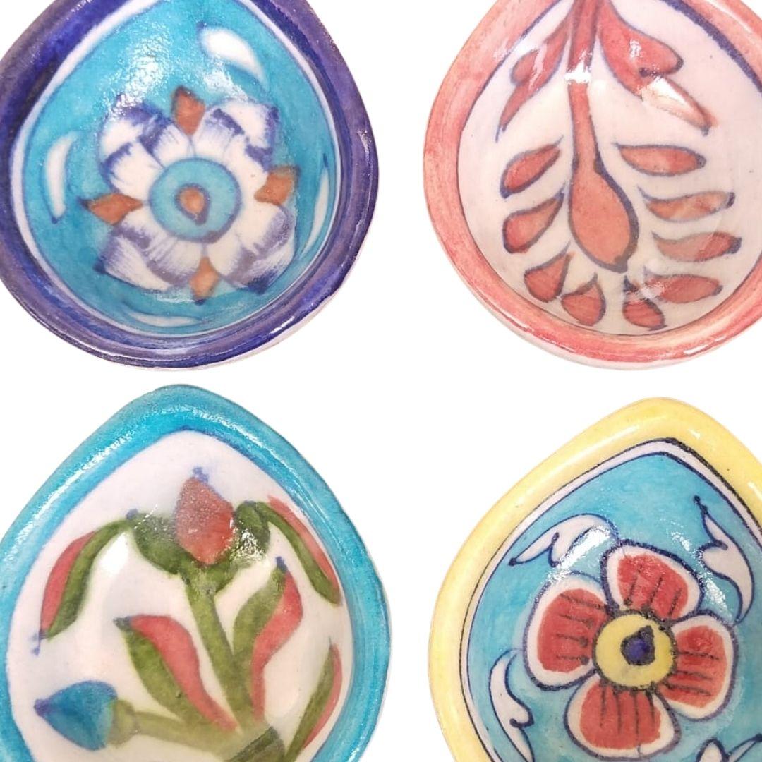 Assorted Floral Pattern Blue Pottery Ceramic Diyas