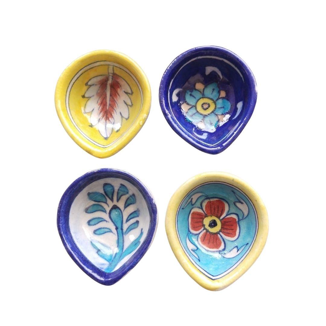 Assorted Flora Pattern Blue Pottery Ceramic diyas