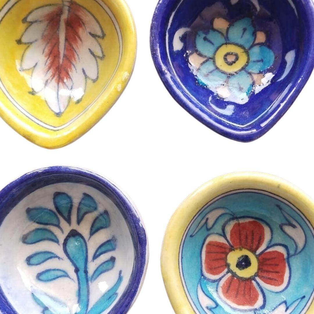 Assorted Flora Pattern Blue Pottery Ceramic diyas