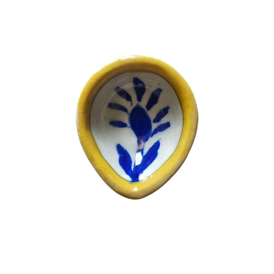 Yellow Rim Blue pottery ceramic diyas