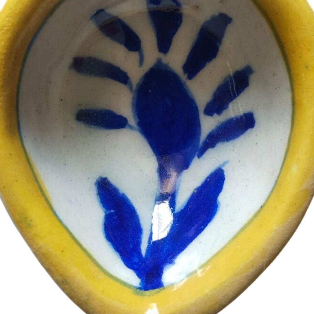 Yellow Rim Blue pottery ceramic diyas