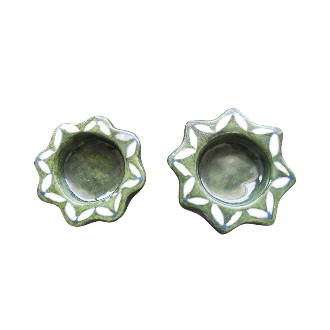 Green Blue Pottery tea light holders