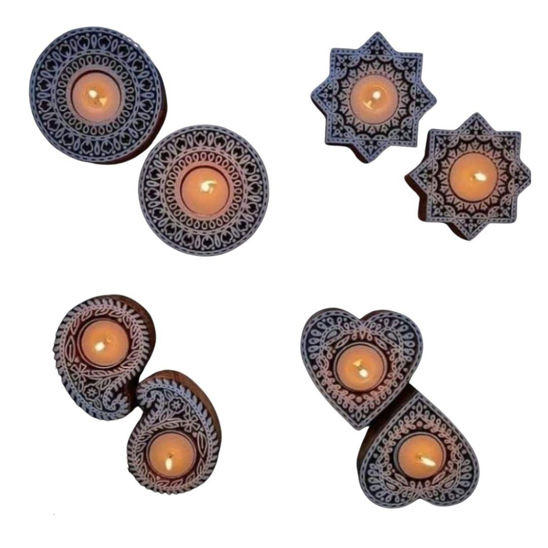 Wooden Block Print Tea Light Holders in multiple design options
