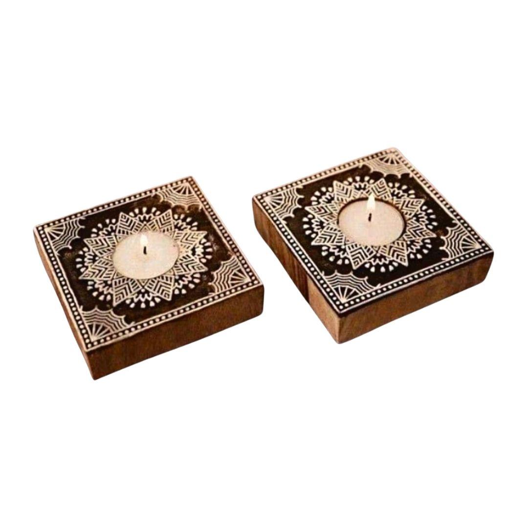 Wooden Block Print Tea Light Holders in multiple design options