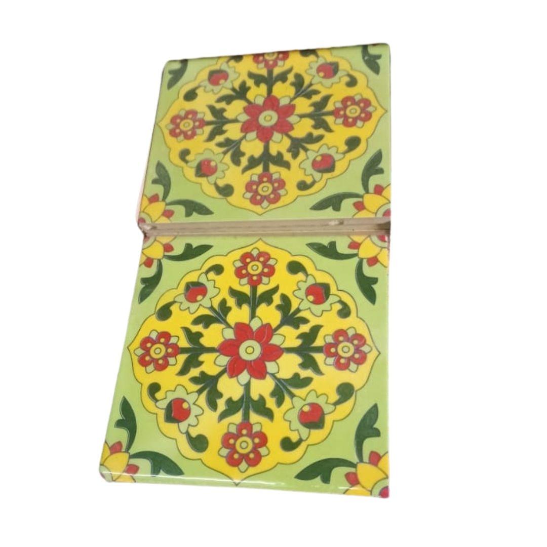 Lime floral blue pottery ceramic tile