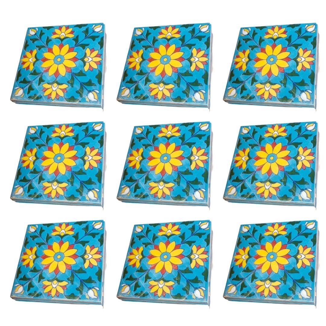 Aqua Floral Blue pottery ceramic tile