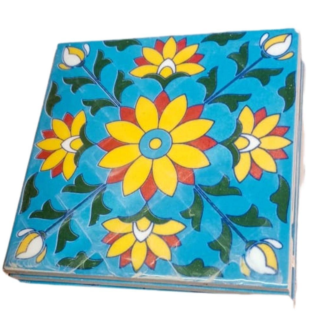 Aqua Floral Blue pottery ceramic tile