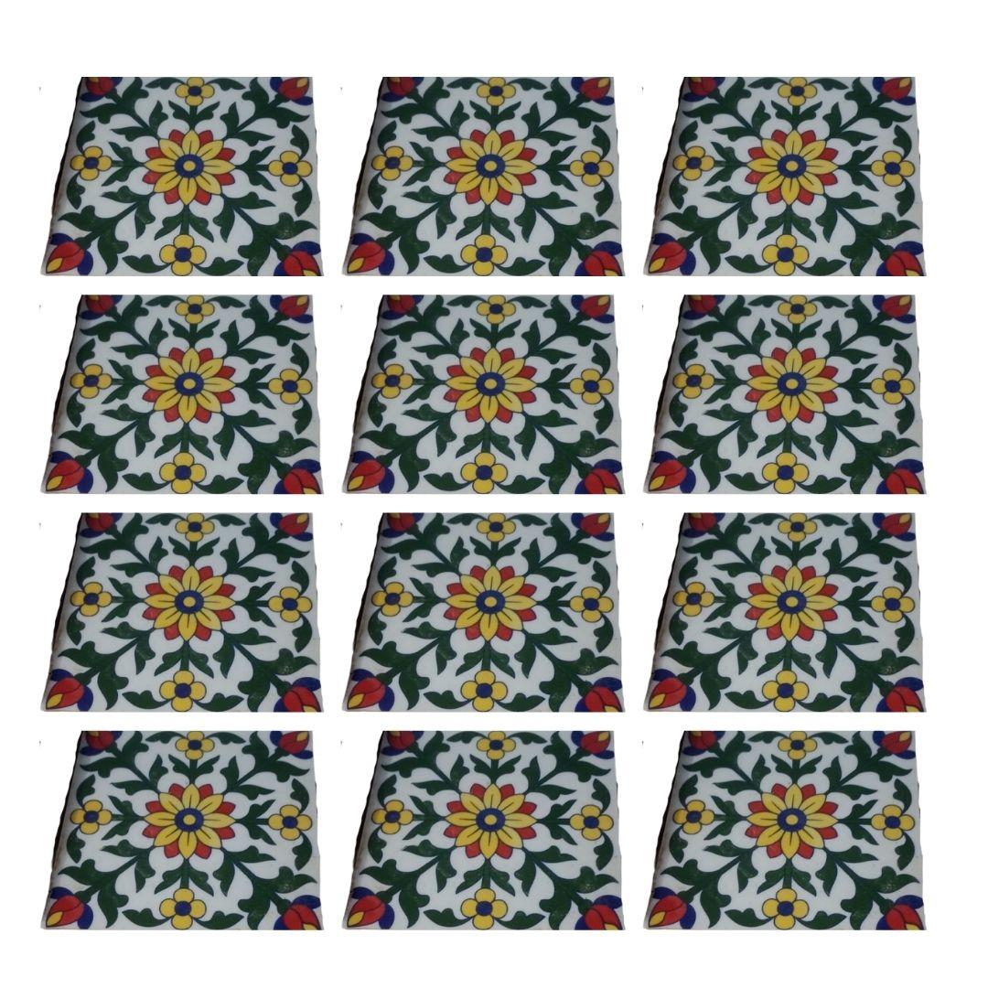 White floral blue pottery ceramic tile