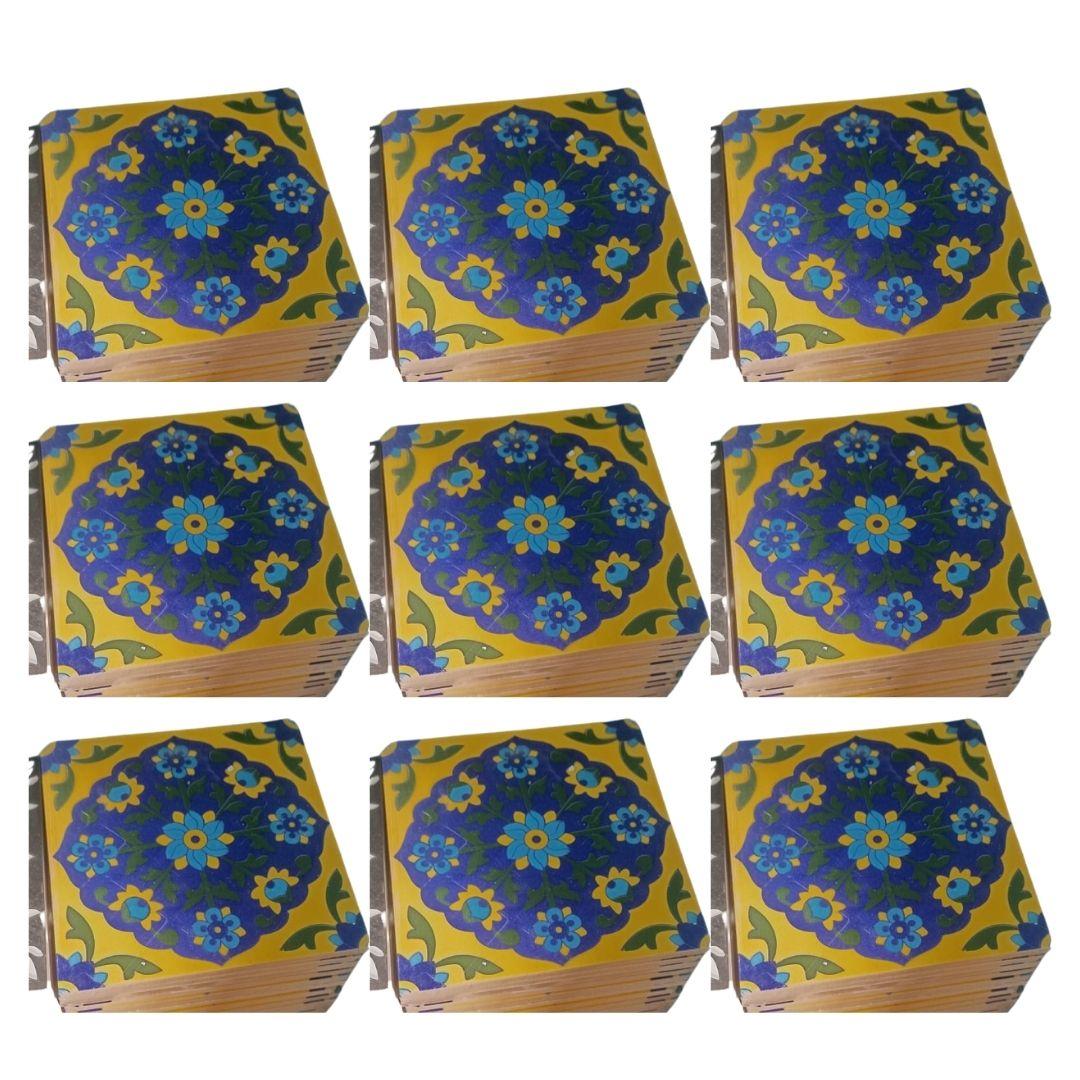 Mustard Floral Blue Pottery ceramic tile