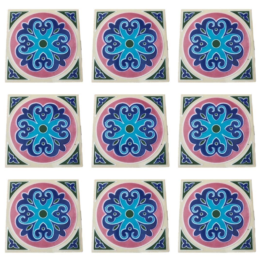 Embossed Blue Pottery Ceramic Tile 6