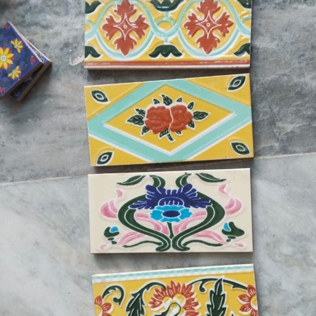 Rectangle Mix Pattern Blue Pottery Ceramic tiles