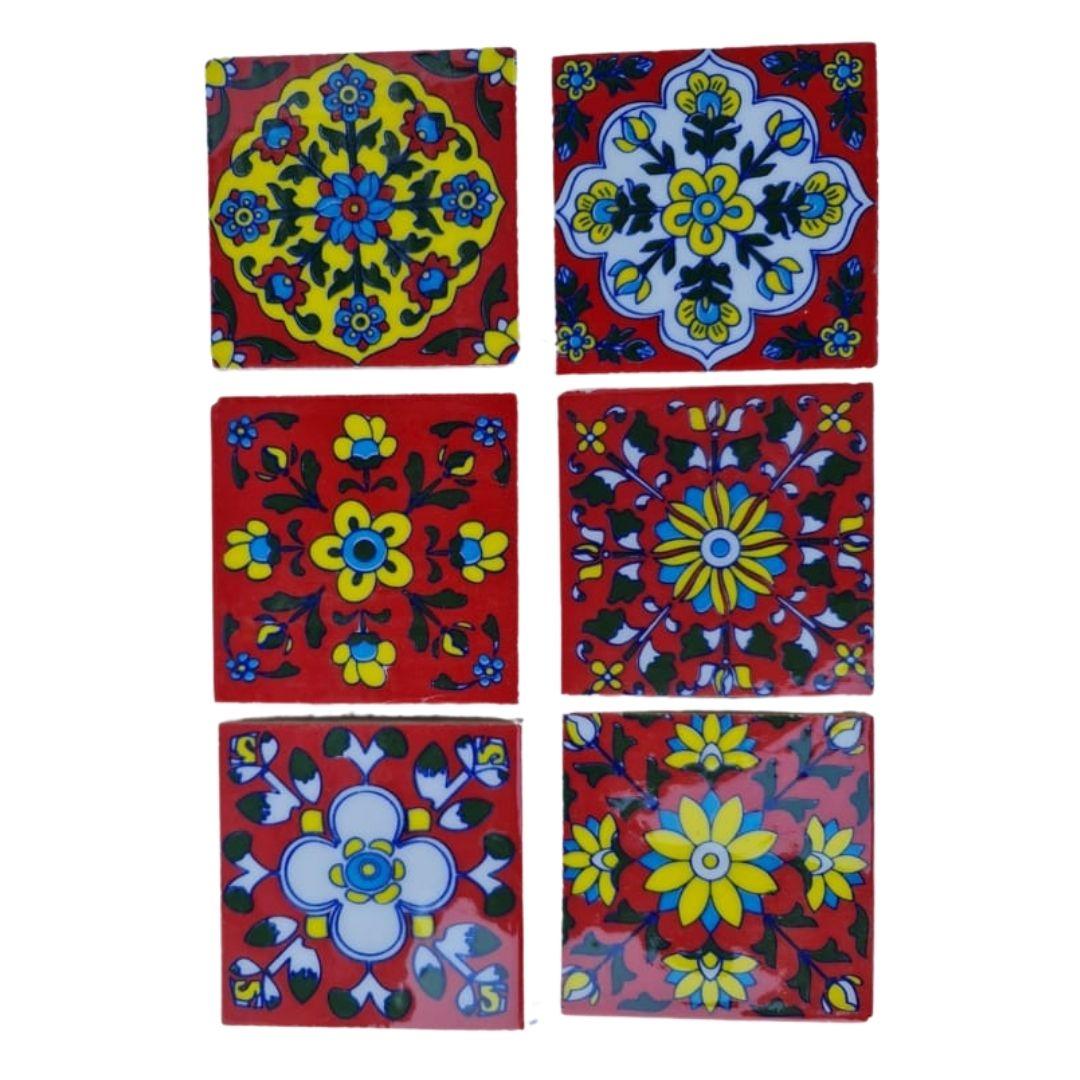 Red Mix floral blue pottery ceramic tiles
