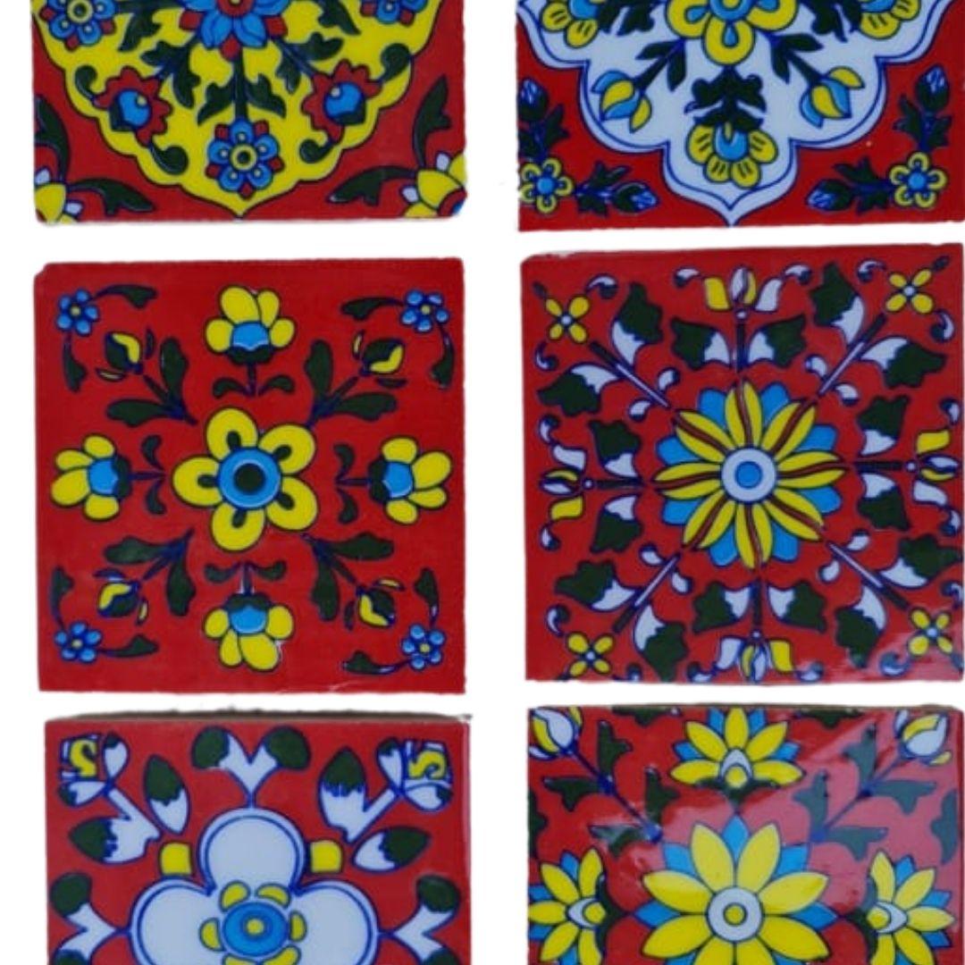 Red Mix floral blue pottery ceramic tiles