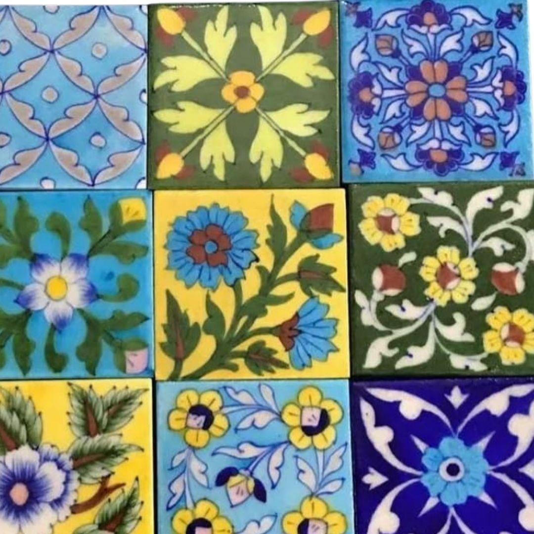 Mix Assorted Handmade Blue Pottery Ceramic tiles 1