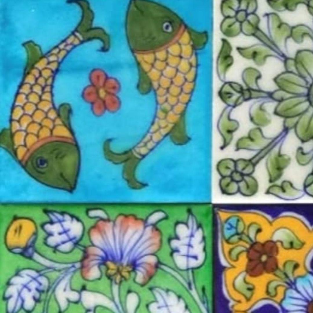 Mix Assorted Handmade Blue Pottery Ceramic tiles 2