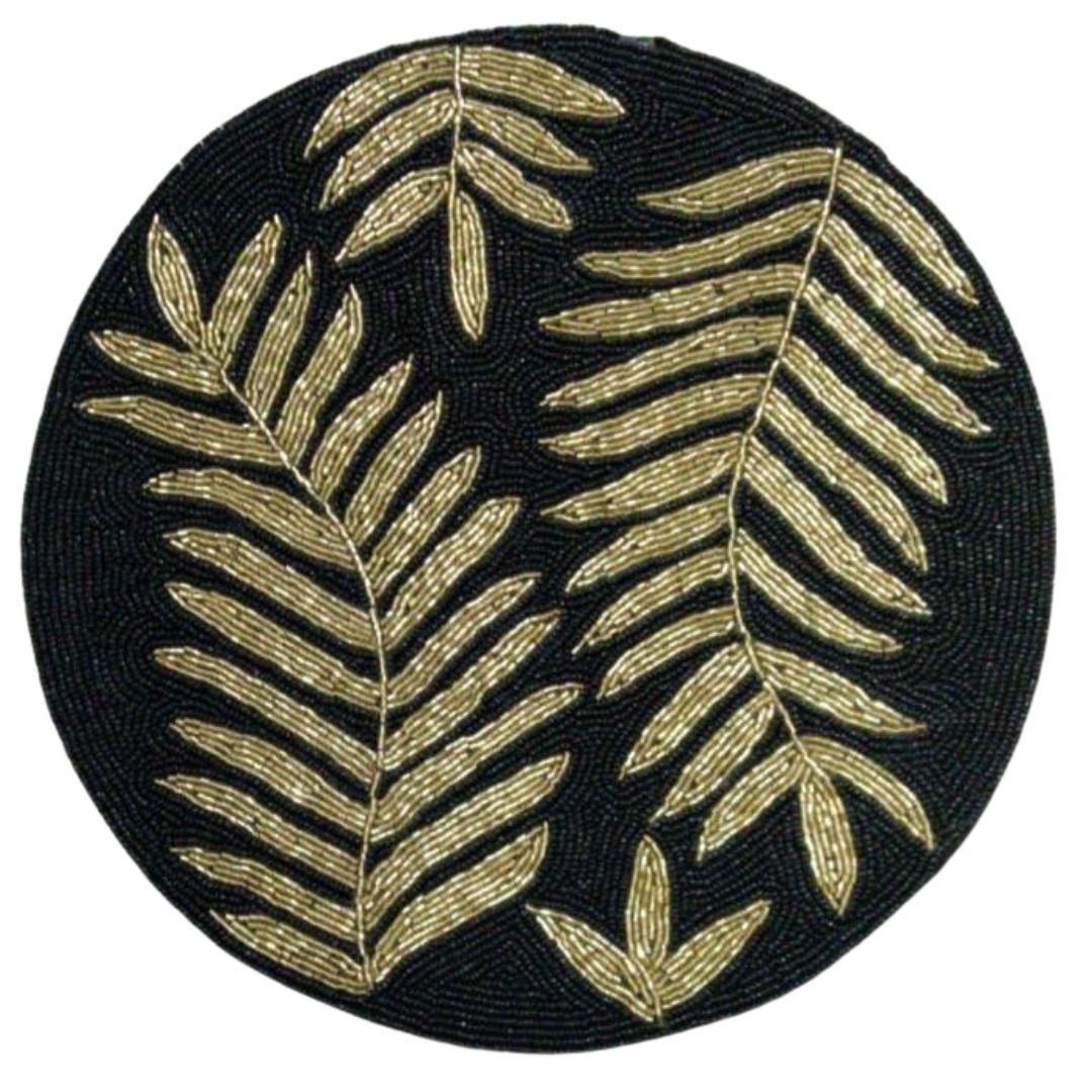 Black Tropical leaf Beaded Table Placemats
