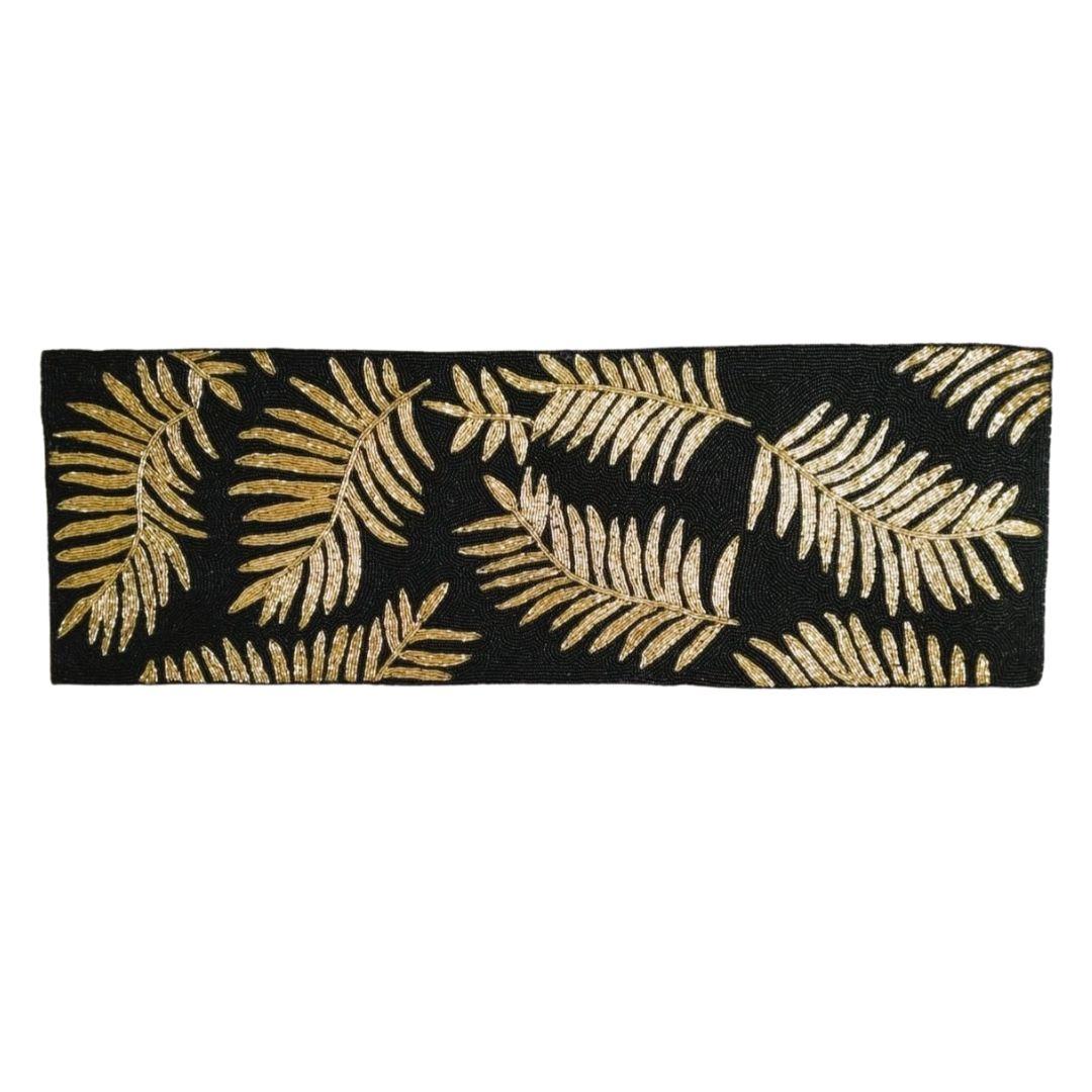 Black Tropical leaf Beaded Table Runner