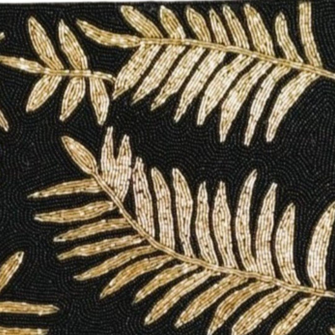Black Tropical leaf Beaded Table Runner