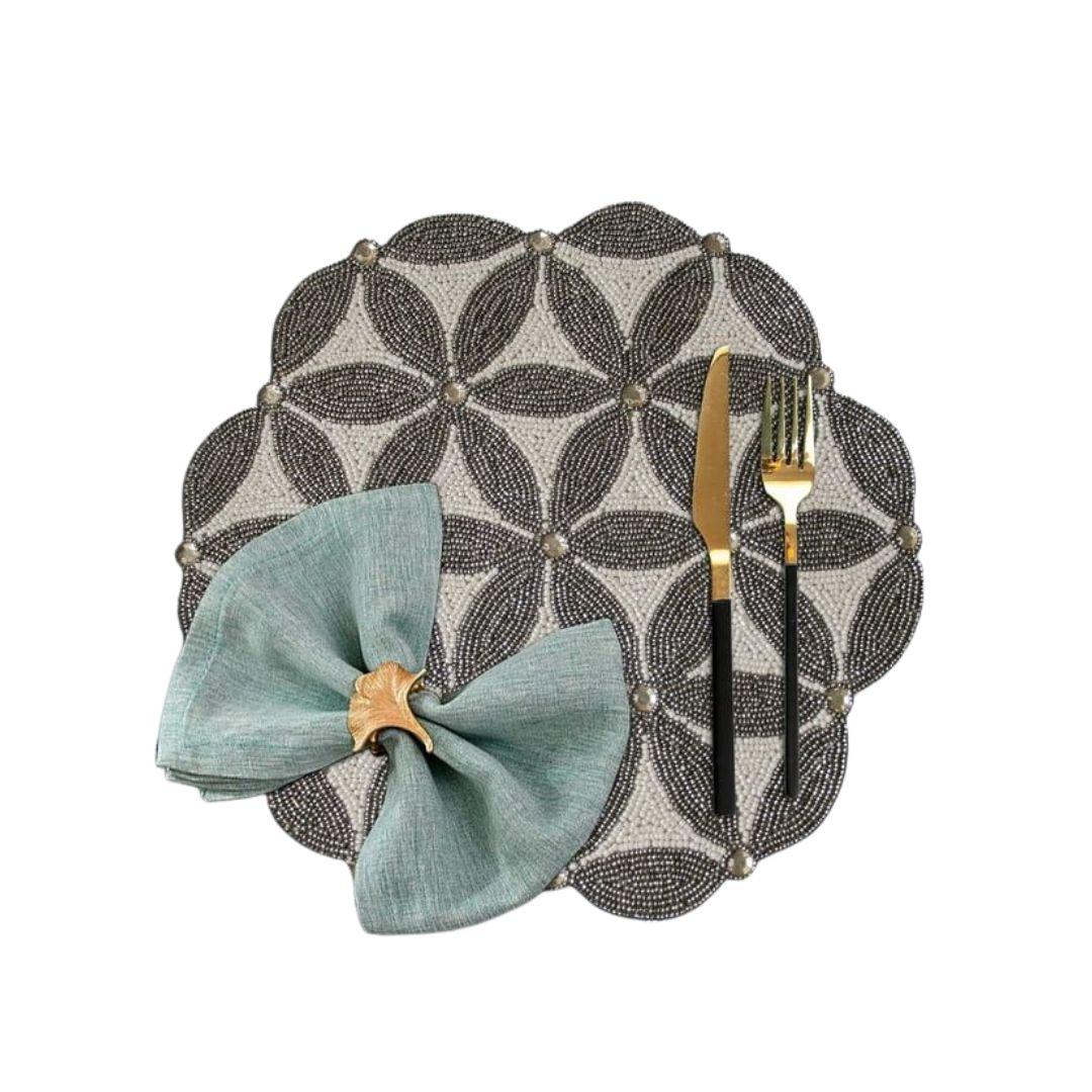 Silver Floral Beaded Table Placemats