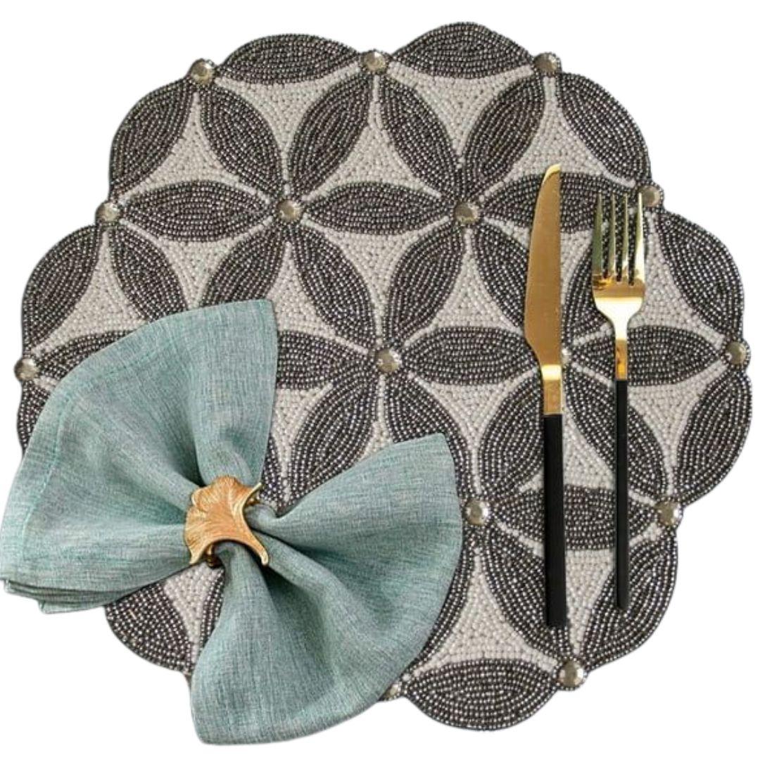 Silver Floral Beaded Table Placemats