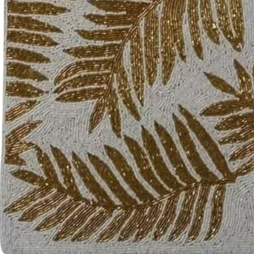 White Tropical Leaf Beaded Table Runner