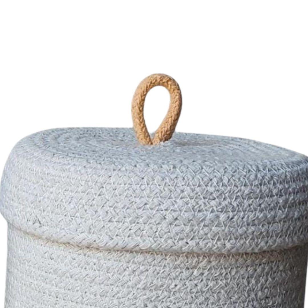 White Cylinder Storage Organiser Basket with Loop Lid