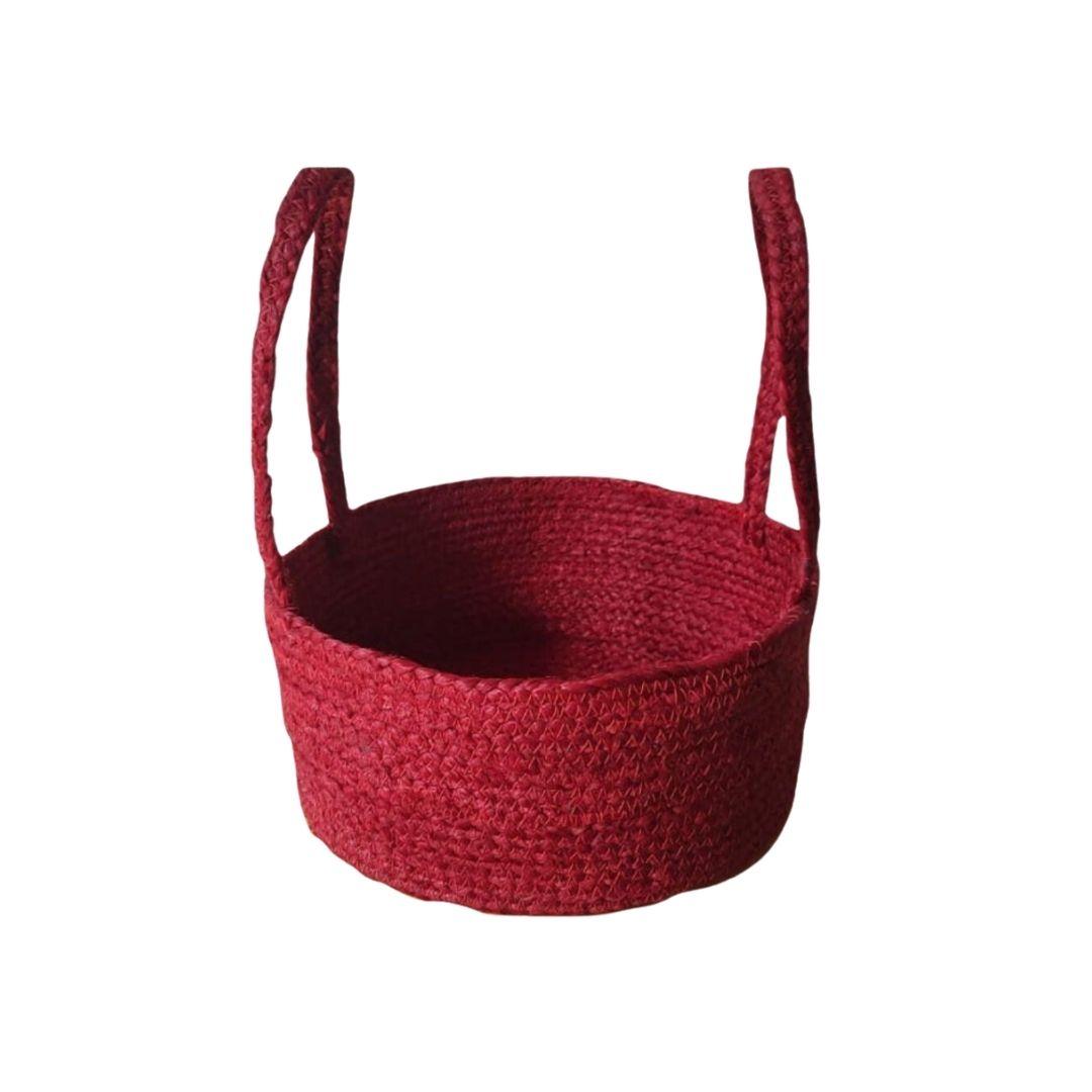 Red Jute Gift Hamper Basket with Handles