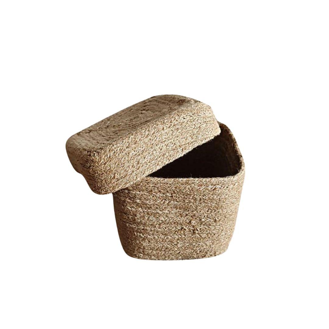 Square Small Jute Gift Hamper Basket with Lid