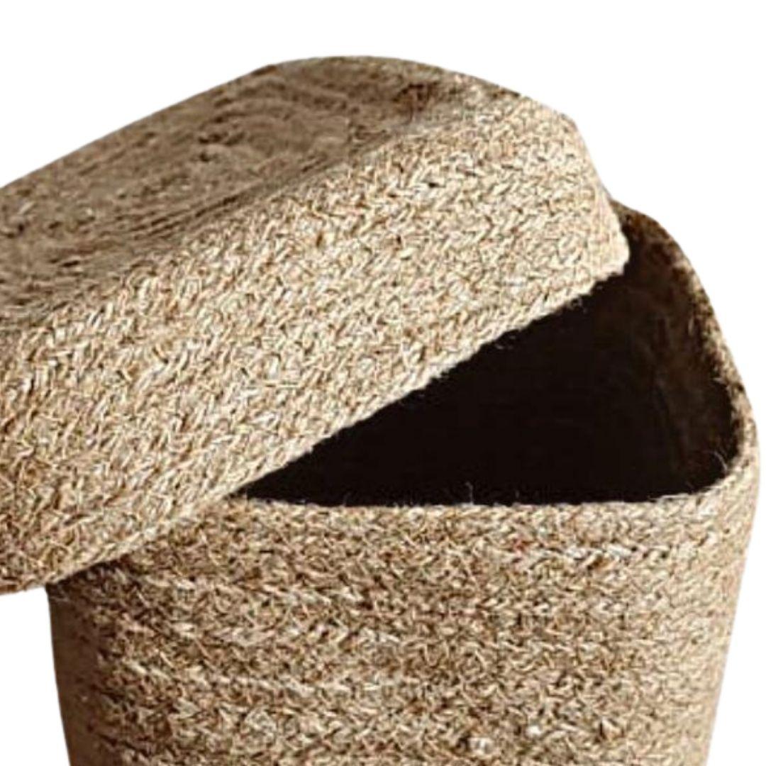 Square Small Jute Gift Hamper Basket with Lid