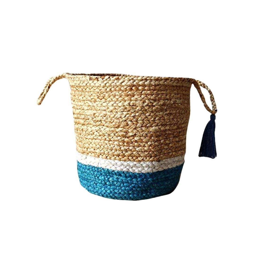 Boho Jute Storage Organiser Basket with Handles