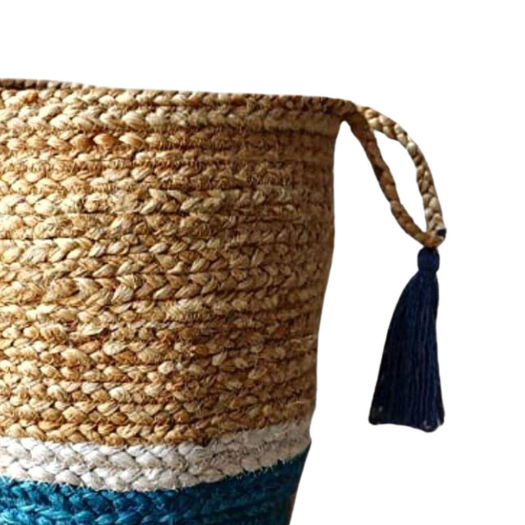 Boho Jute Storage Organiser Basket with Handles