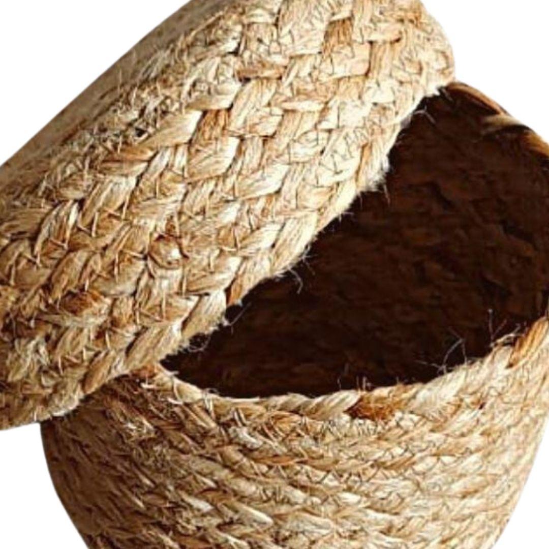Round Jute Gift Hamper Basket with Lid S