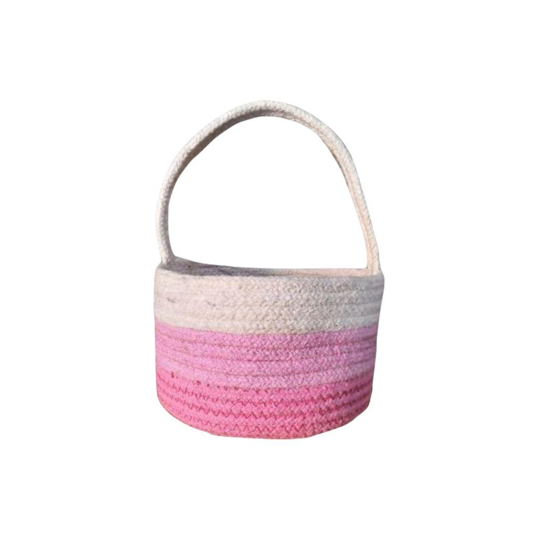 Pink Triple Layer Cotton Rope Gift Hamper Basket with Handle