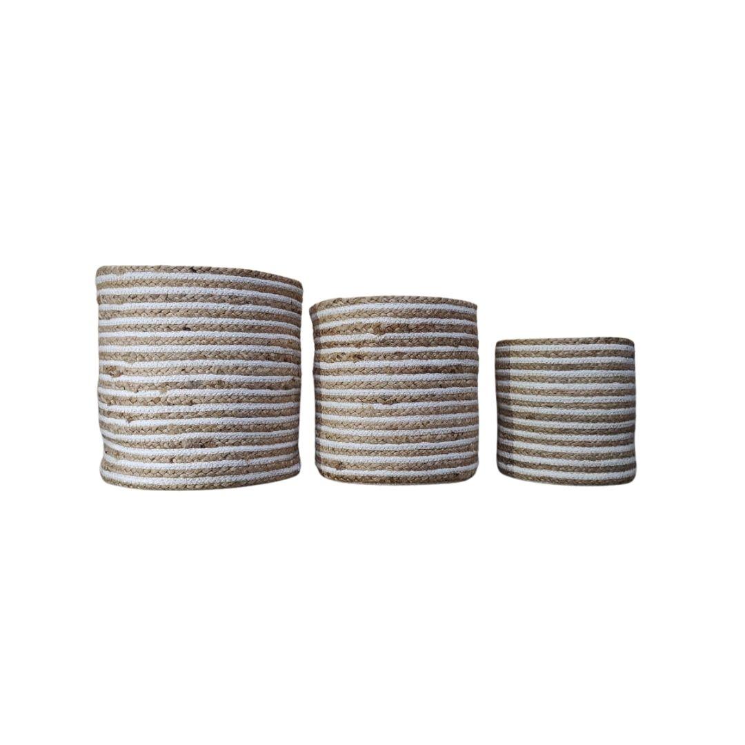 Beige Cotton Rope Storage Organiser Basket set of 3