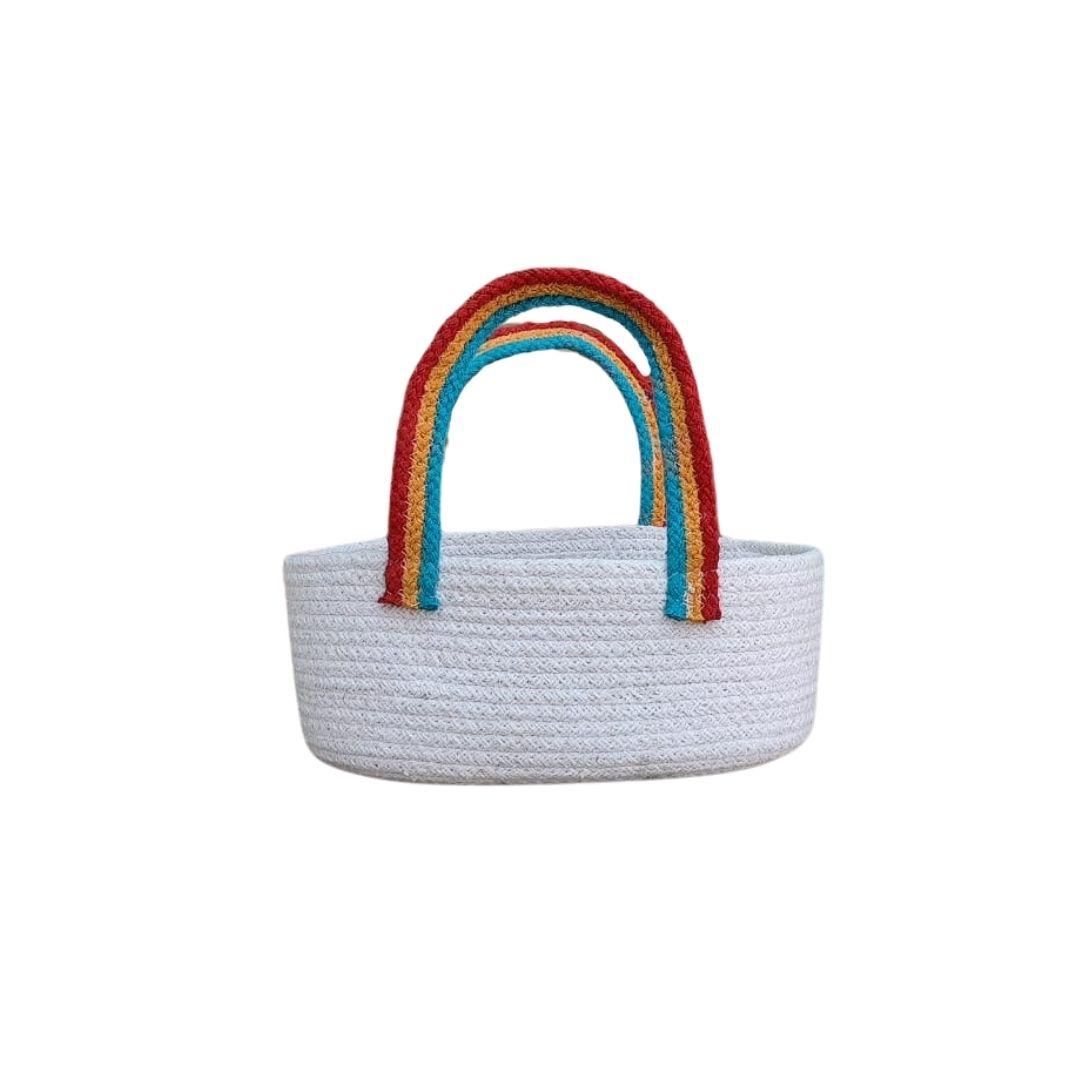 Tri colour handle with white base cotton rope gift hamper basket