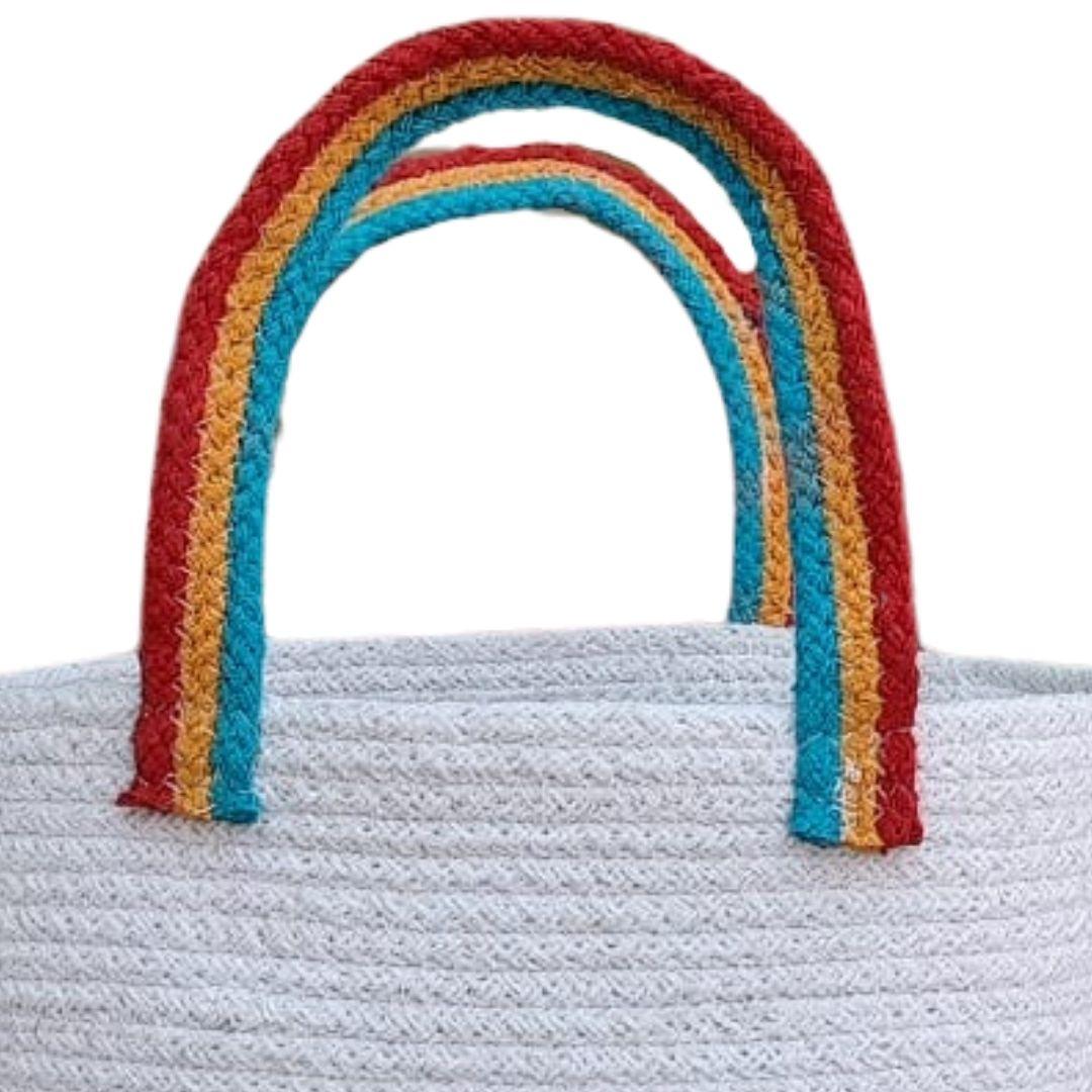 Tri colour handle with white base cotton rope gift hamper basket