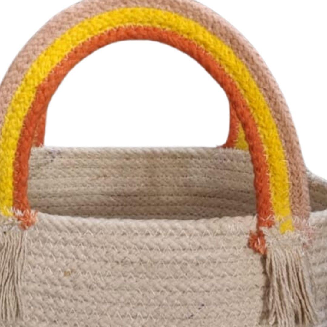 Tri colour handle with beige base cotton rope gift hamper basket