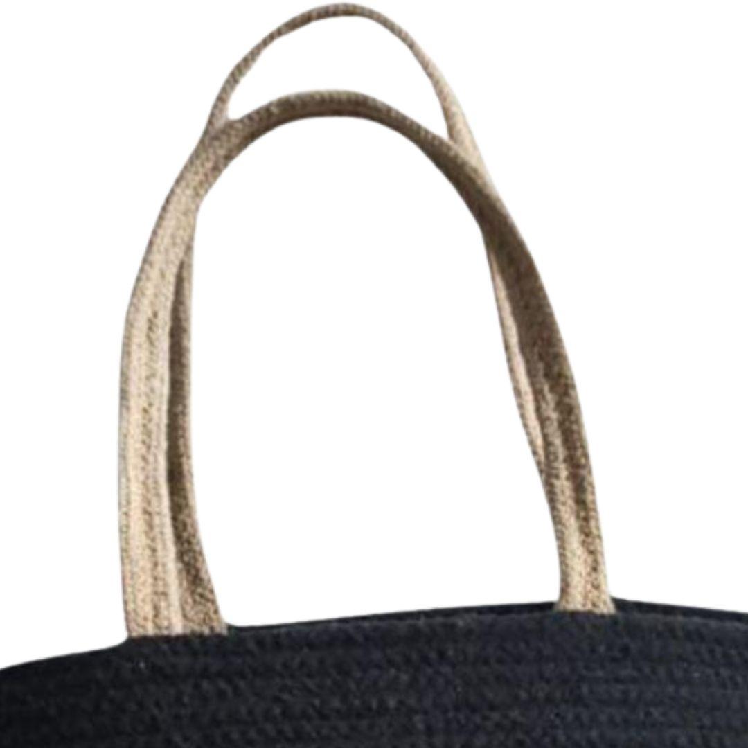 Black Cotton Rope Tote Bag