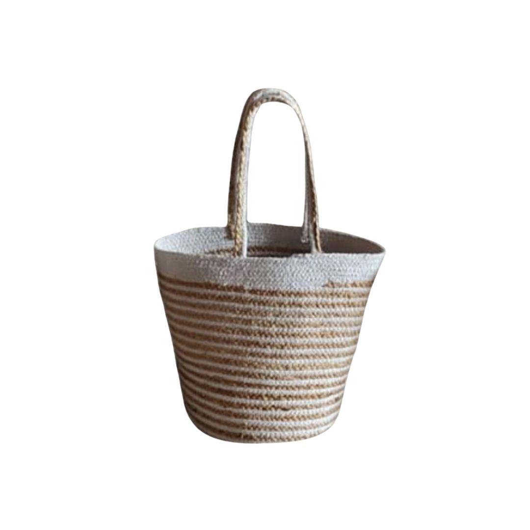 White Stripes Cotton Rope Tote Bag