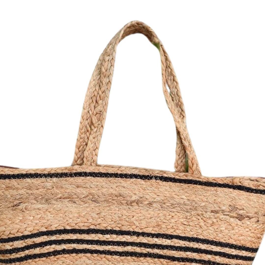Black 3 Stripe Jute Tote Bag