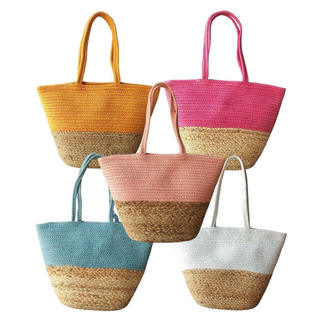 Half n Half Jute Tote Bag in multiple colour options