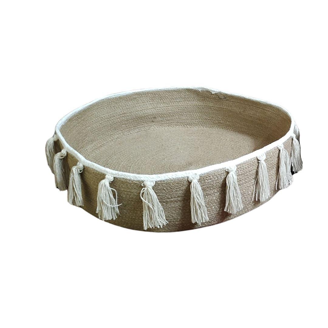 Natural Jute White Tassels Small Dog and Cat Bed