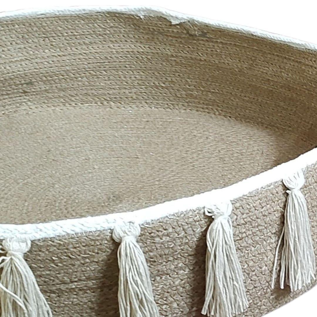 Natural Jute White Tassels Small Dog and Cat Bed